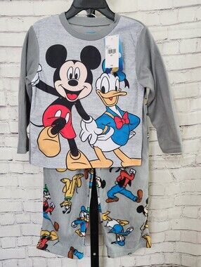 Disney Grey Mickey & Donald Two-Piece Pajama Set with Colorful Character Prints